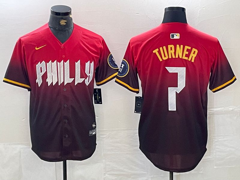 Men Philadelphia Phillies #7 Turner Red City Edition Nike 2024 MLB Jersey style 1